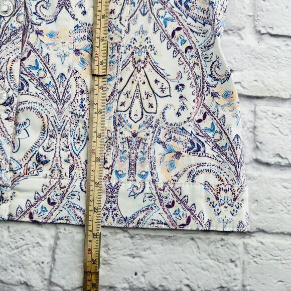 Chico's Sateen Button Down Shirt Jacket 2/12 Petite White Blue Paisley Print - Picture 7 of 9